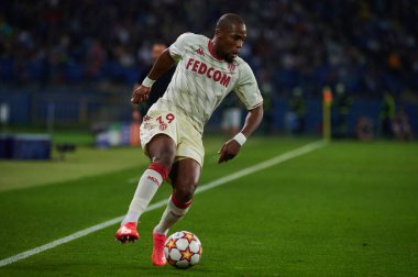 KHARKIV, UKRAINE - 24 Ağustos 2021 Djibril Sidibe. UEFA Şampiyonlar Ligi, Shakhtar ve Monako maçı.