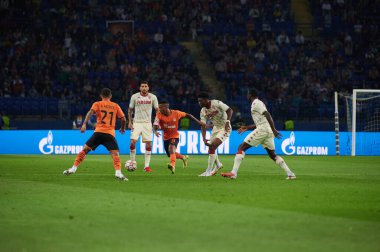 KHARKIV, UKRAINE - 24 Ağustos 2021 Aleksandr Golovin. UEFA Şampiyonlar Ligi, Shakhtar ve Monako maçı.