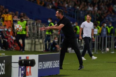 KHARKIV, UKRAINE - 24 Ağustos 2021: Koç Roberto De Zerbi. UEFA Şampiyonlar Ligi, Shakhtar ve Monako maçı.