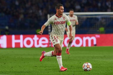KHARKIV, UKRAINE - 24 Ağustos 2021: Wissam Ben Yedder (kaptan) saldırıya geçti. UEFA Şampiyonlar Ligi, Shakhtar ve Monako maçı.