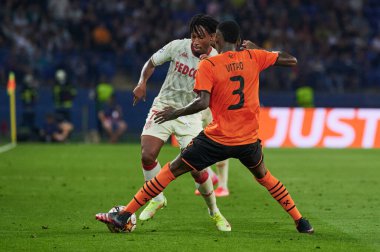 KHARKIV, UKRAINE - 24 Ağustos 2021 Gelson Martins Vitao 'ya karşı. UEFA Şampiyonlar Ligi, Shakhtar ve Monako maçı.