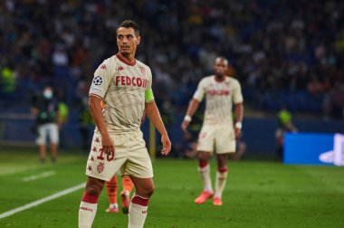 KHARKIV, UKRAINE - 24 Ağustos 2021: Wissam Ben Yedder (kaptan). UEFA Şampiyonlar Ligi, Shakhtar ve Monako maçı.