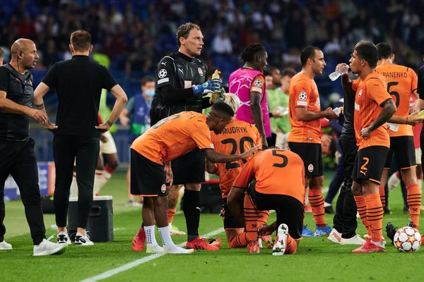 Kharkiv Ukraine August 2021 Shakhtar Players Extra Time Uefa Champions — Stock Photo, Image