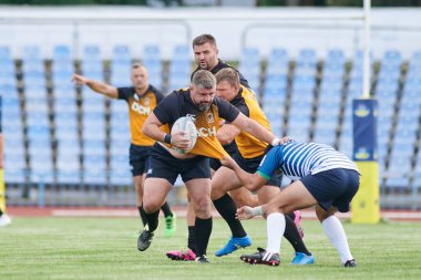 KHARKIV, UKRAINE - 4 Eylül 2021: Rugby karşılaşması Ukrayna Şampiyonası RC the Polytechnic