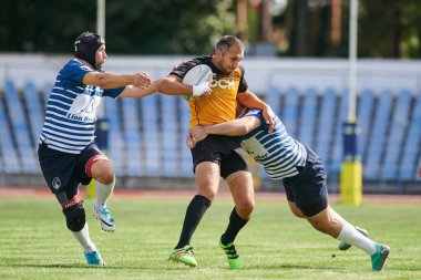 KHARKIV, UKRAINE - 4 Eylül 2021: Rugby karşılaşması Ukrayna Şampiyonası RC the Polytechnic