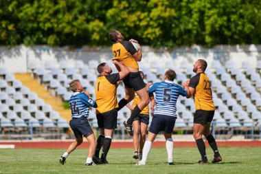 KHARKIV, UKRAINE - 4 Eylül 2021: Rugby karşılaşması Ukrayna Şampiyonası RC the Polytechnic
