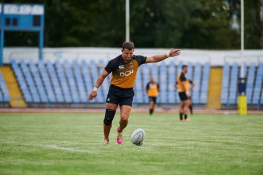 KHARKIV, UKRAINE - 4 Eylül 2021: Rugby karşılaşması Ukrayna Şampiyonası RC the Polytechnic