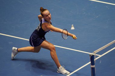 KHARKIV, UKRAINE - 10 Eylül 2021: Victor Uluslararası Kupası badminton maçı sırasında Polina Buhrova