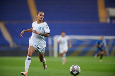 KHARKIV, UKRAINE - 9 Eylül 2021: Olha Boychenko. UEFA Kadınlar Ligi Zhilstroi-1 - Apollon maçı.. 