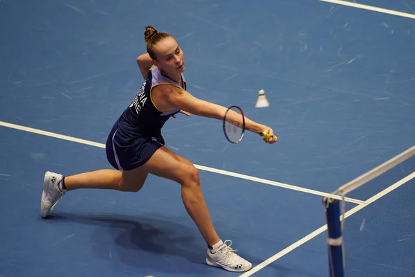 Kharkiv Ucraina Settembre 2021 Polina Buhrova Durante Partita Badminton Della — Foto Stock