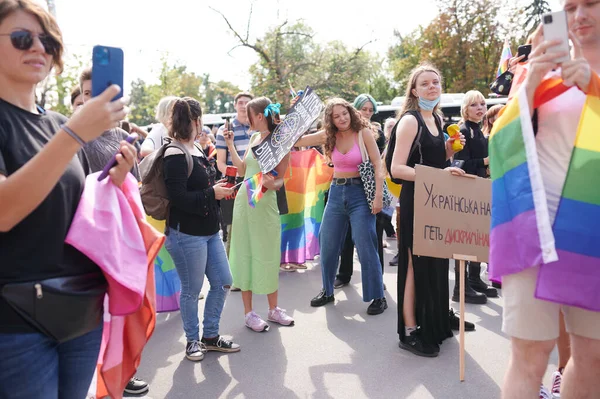 Kharkiv Ukraina September 2021 Deltagare Kharkiv Pride Gatorna Charkiv — Stockfoto