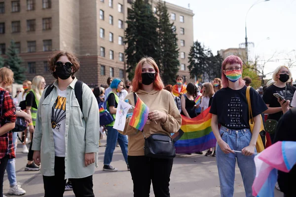 Kharkiv Ukraina September 2021 Deltagare Kharkiv Pride Gatorna Charkiv — Stockfoto