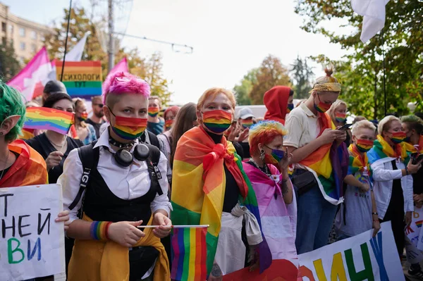 Kharkiv Ukraina September 2021 Deltagare Kharkiv Pride Gatorna Charkiv — Stockfoto