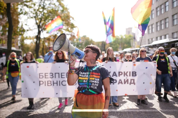 Kharkiv Ukraina September 2021 Deltagare Kharkiv Pride Gatorna Charkiv — Stockfoto