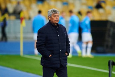 KYIV, UKRAINE - 22 Eylül 2021: Mircea Lucescu. Ukrayna Süper Kupası FC Shakhtar-FC Dynamo futbol karşılaşması