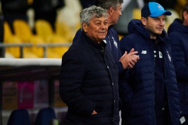 KYIV, UKRAINE - 22 Eylül 2021: Mircea Lucescu. Ukrayna Süper Kupası FC Shakhtar-FC Dynamo futbol karşılaşması