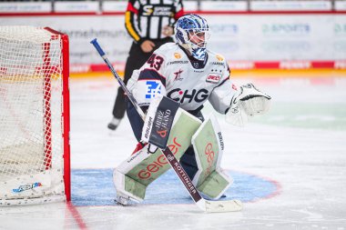 DUESSELDORF, Almanya - 14 Ekim 2025: - Hokey maçı DEL2 Dsseldorfer EG - PSD-BANK-DOME 'da Ravensburg. Sadece yazı işleri için. Satmak veya dağıtmak yasaktır. 