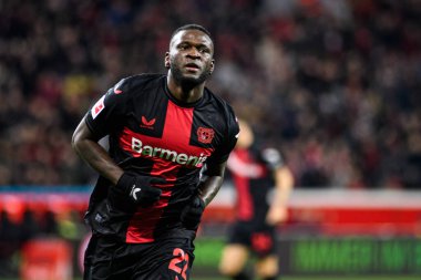 LEVERKUSEN, GERMANY - 17 Aralık 2023: Victor Boniface, FC Bayer 04 Leverkusen-Eintracht Frankfurt maçı Bayena 'da