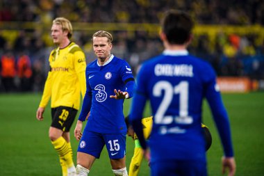 DORTMUND, GERMANY - 15.02.23: The match of match UEFA Champion League Borussia Dortmund vs FC Chelsea at SIGNAL IDUNA PARK