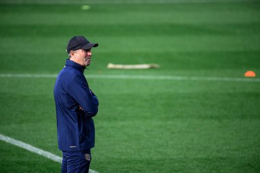 LEVERKUSEN, GERMANY - 20 EKİM, 2025: Kasper Hjulmand - UEFA Şampiyonlar Ligi, Bayena Bayer 04 Leverkusen 'de maç öncesi antrenman.