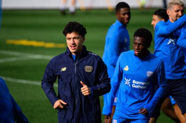 LEVERKUSEN, GERMANY - 20 EKİM, 2025: İbrahim Maza - UEFA Şampiyonlar Ligi, Bayarena 'da ön maç antrenmanı FC Bayer 04 Leverkusen.