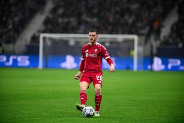 FRANKFURT, GERMANY - 22 EKİM, 2025: Andy Robertson - UEFA Şampiyonlar Ligi, Deutsche Park 'ta SG Eintracht Frankfurt-Liverpool FC maçı.