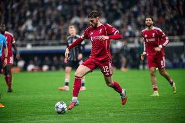 FRANKFURT, GERMANY - 22 EKİM 2025: Conor Bradley - UEFA Şampiyonlar Ligi, Deutsche Park 'ta SG Eintracht Frankfurt-Liverpool FC maçı.