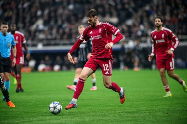 FRANKFURT, GERMANY - 22 EKİM 2025: Conor Bradley - UEFA Şampiyonlar Ligi, Deutsche Park 'ta SG Eintracht Frankfurt-Liverpool FC maçı.
