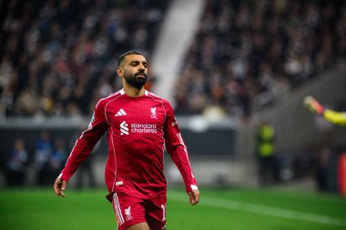 FRANKFURT, GERMANY - 22 EKİM 2025: Mohamed Salah - UEFA Şampiyonlar Ligi, Deutsche Park 'ta SG Eintracht Frankfurt-Liverpool FC maçı.