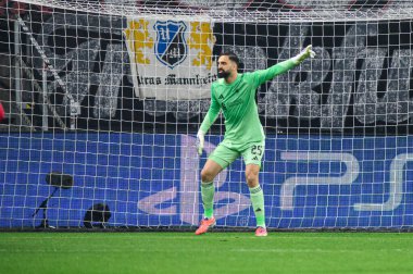 FRANKFURT, GERMANY - 22 OCTOBER, 2025: Giorgi Mamardashvili - UEFA Şampiyonlar Ligi, maç SG Eintracht Frankfurt - Liverpool FC Deutsche Bank Park.