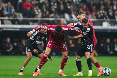 FRANKFURT, GERMANY - 22 Ekim 2025: - UEFA Şampiyonlar Ligi, Deutsche Bank Park 'ta SG Eintracht Frankfurt ile Liverpool FC karşılaşması.