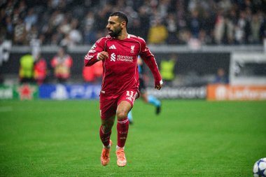 FRANKFURT, GERMANY - 22 EKİM 2025: Mohamed Salah - UEFA Şampiyonlar Ligi, Deutsche Park 'ta SG Eintracht Frankfurt-Liverpool FC maçı.