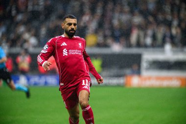 FRANKFURT, GERMANY - 22 EKİM 2025: Mohamed Salah - UEFA Şampiyonlar Ligi, Deutsche Park 'ta SG Eintracht Frankfurt-Liverpool FC maçı.