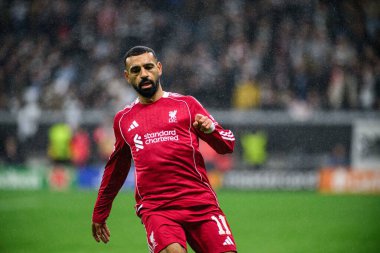 FRANKFURT, GERMANY - 22 EKİM 2025: Mohamed Salah - UEFA Şampiyonlar Ligi, Deutsche Park 'ta SG Eintracht Frankfurt-Liverpool FC maçı.
