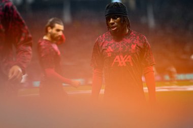 FRANKFURT, GERMANY - 22 Ekim 2025: Jeremie Frimpong - UEFA Şampiyonlar Ligi, Deutsche Park 'ta SG Eintracht Frankfurt-Liverpool FC maçı.