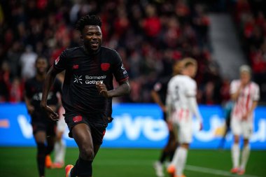 LEVERKUSEN, GERMANY - 26 Ekim 2025: Edmond Tapsoba, gol - Bundesliga Bayer 04 Leverkusen-SC Freiburg maçı Bayena 'da. 