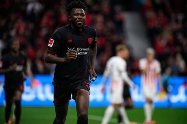 LEVERKUSEN, GERMANY - 26 Ekim 2025: Edmond Tapsoba, gol - Bundesliga Bayer 04 Leverkusen-SC Freiburg maçı Bayena 'da. 