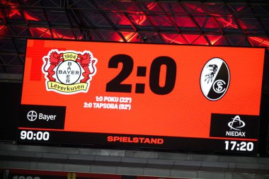 LEVERKUSEN, GERMANY - 26 Ekim 2025: - Bundesliga Bayer 04 Leverkusen-SC Freiburg maçı Bayarena 'da.