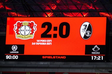 LEVERKUSEN, GERMANY - 26 Ekim 2025: - Bundesliga Bayer 04 Leverkusen-SC Freiburg maçı Bayarena 'da.