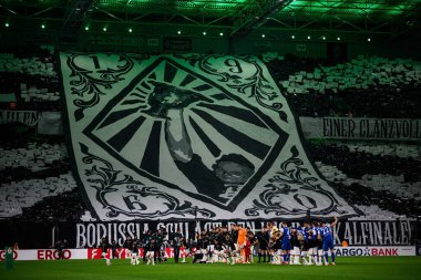 MOENCHENGLADBACH, GERMANY - 28 Ekim 2025: Koreografi - Almanya Kupası DFB Pokal Borussia Moenchengladbach-Karlsruher SC maçı Borussia Park 'ta.