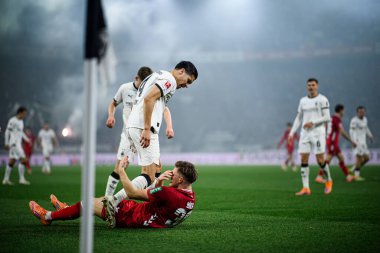 MOENCHENGLADBACH, GERMANY - 8 Kasım 2025: Kevin Diks, Marius Buelter - Bundesliga Borussia Moenchengladbach - 1. FC Koeln Borussia Parkı 'nda. 