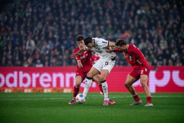 MOENCHENGLADBACH, GERMANY - 8 NOVEMBER, 2025: Haris Tabakovic, Joel Schmied, Eric Martel - Bundesliga Borussia Moenchengladbach - 1. FC Koeln Borussia Parkı 'nda. 