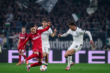 MoENCHENGLADBACH, GERMANY - 8 NOVEMBER, 2025: El Mala, Philipp Sander, Joe Scally - Bundesliga Borussia Moenchengladbach - 1. FC Koeln Borussia Parkı 'nda. 