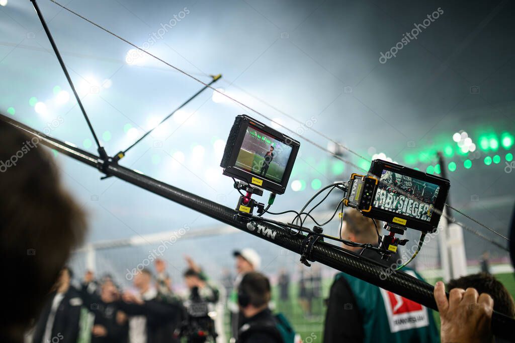MOENCHENGLADBACH, GERMANY - 8 NOVEMBER, 2025: Broadcasting - The football match of Bundesliga Borussia Moenchengladbach vs 1. FC Koeln at Borussia Park.