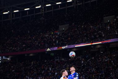 LEIPZIG, GERMANY - 17 Kasım 2025: Florian Wirtz, Lubomir Satka - Dünya Kupası 2026 ön eleme karşılaşması Almanya ile Slovakya arasında Red Bull Arena 'da.