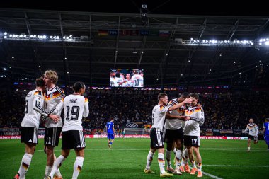 LEIPZIG, GERMANY - 17 NOVEMBER, 2025: Leroy Sane, Leon Goretzka, Nick Woltemade, Joshua Kimmich, Florian Wirtz - Dünya Kupası 2026 eleme karşılaşması Red Bull Arena 'da Slovakya karşı.