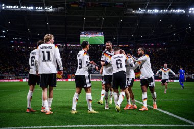 LEIPZIG, GERMANY - 17 NOVEMBER, 2025: Leroy Sane, Leon Goretzka, Nick Woltemade, Joshua Kimmich, Florian Wirtz - Dünya Kupası 2026 eleme karşılaşması Red Bull Arena 'da Slovakya karşı.