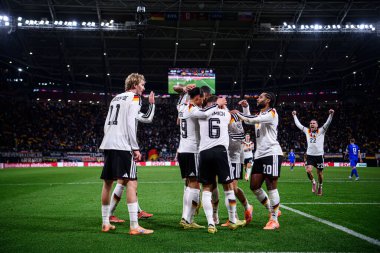 LEIPZIG, GERMANY - 17 NOVEMBER, 2025: Leroy Sane, Leon Goretzka, Nick Woltemade, Joshua Kimmich, Florian Wirtz - Dünya Kupası 2026 eleme karşılaşması Red Bull Arena 'da Slovakya karşı.