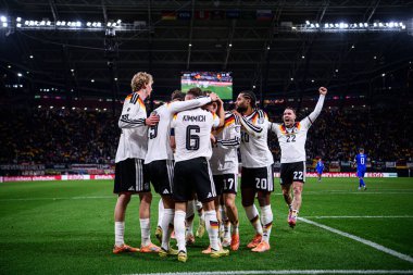 LEIPZIG, GERMANY - 17 NOVEMBER, 2025: Leroy Sane, Leon Goretzka, Nick Woltemade, Joshua Kimmich, Florian Wirtz - Dünya Kupası 2026 eleme karşılaşması Red Bull Arena 'da Slovakya karşı.