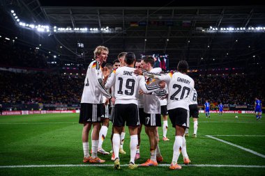 LEIPZIG, GERMANY - 17 NOVEMBER, 2025: Leroy Sane, Leon Goretzka, Nick Woltemade, Joshua Kimmich, Florian Wirtz - Dünya Kupası 2026 eleme karşılaşması Red Bull Arena 'da Slovakya karşı.